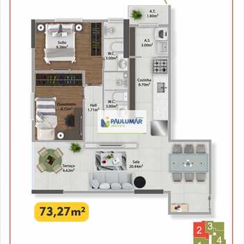 Apartamento em Praia Grande, bairro Guilhermina
