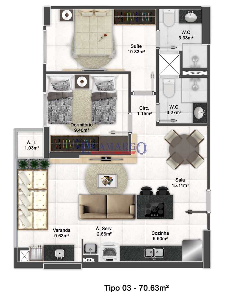 Apartamento em Praia Grande, no bairro Aviação