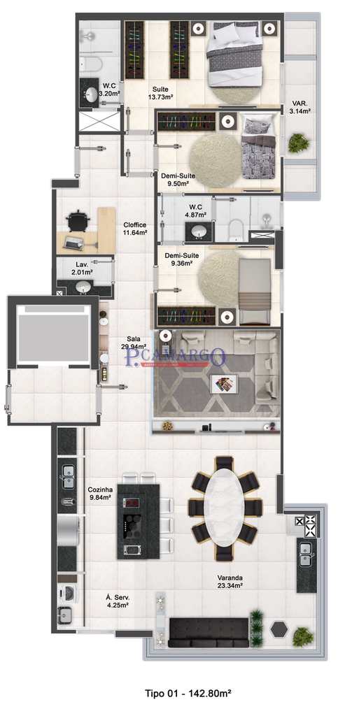 Apartamento em Praia Grande, no bairro Aviação