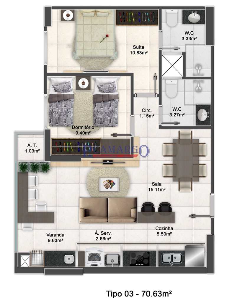 Apartamento em Praia Grande, no bairro Aviação