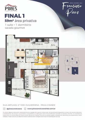 Apartamento, código 377968 em Praia Grande, bairro Guilhermina