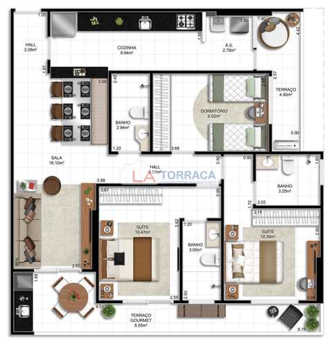 Apartamento, código 12450 em Praia Grande, bairro Ocian