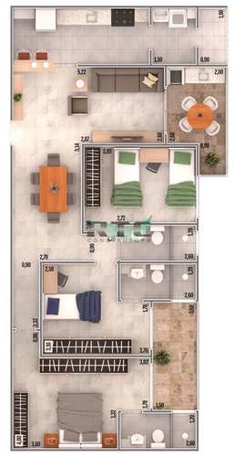 Apartamento, código 42 em Praia Grande, bairro Caiçara