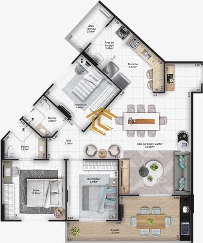Apartamento, código 9344 em Praia Grande, bairro Guilhermina