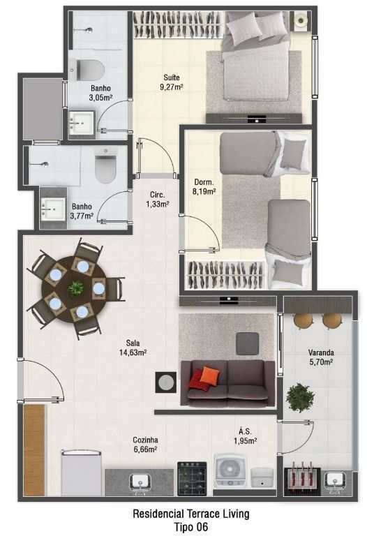 Apartamento em Praia Grande, no bairro Aviação