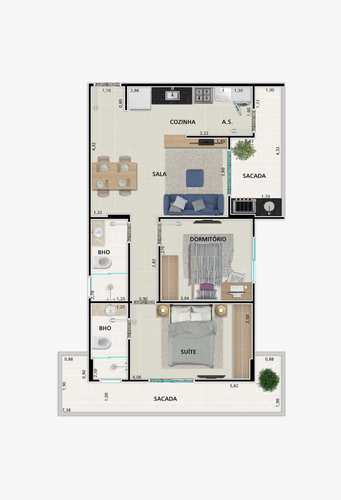 Apartamento, código 7490 em Praia Grande, bairro Guilhermina