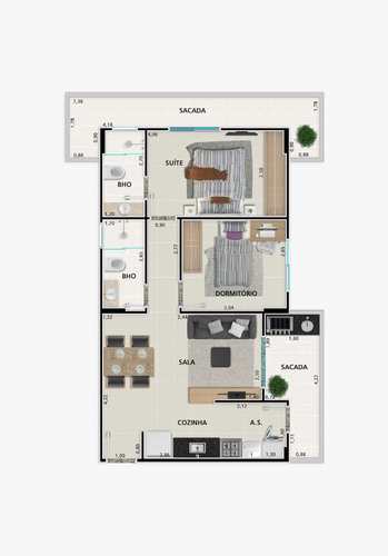 Apartamento, código 7516 em Praia Grande, bairro Guilhermina