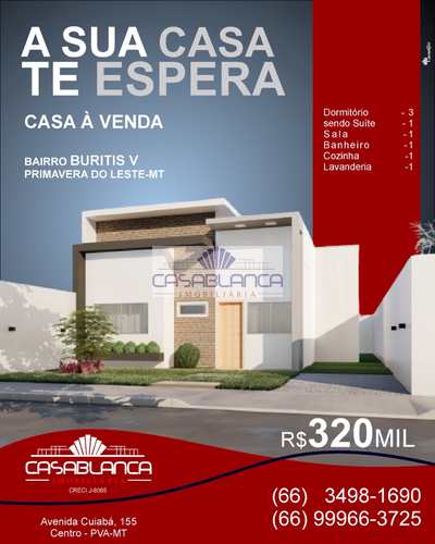 Casa, código 908 em Primavera do Leste, bairro Buritis V