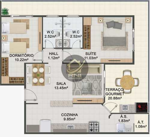 Apartamento, código 63493971 em Praia Grande, bairro Caiçara