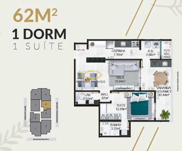 Apartamento à venda com 1 quarto, 62m² - Foto 7