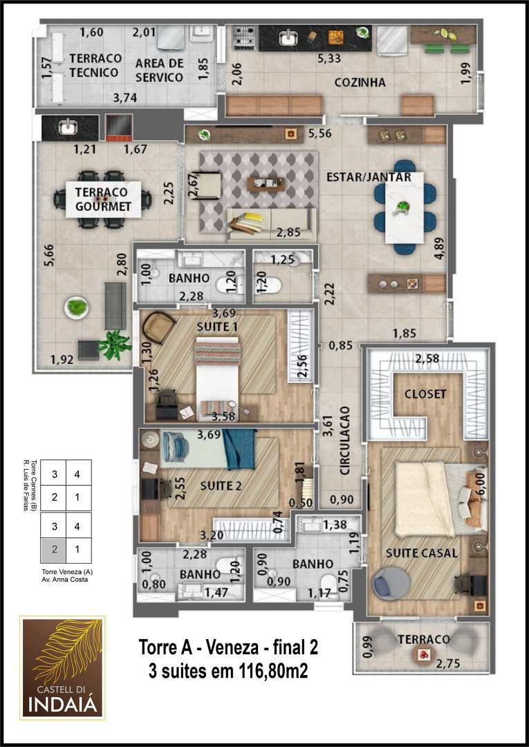 Apartamento à venda com 3 quartos, 116m² - Foto 2