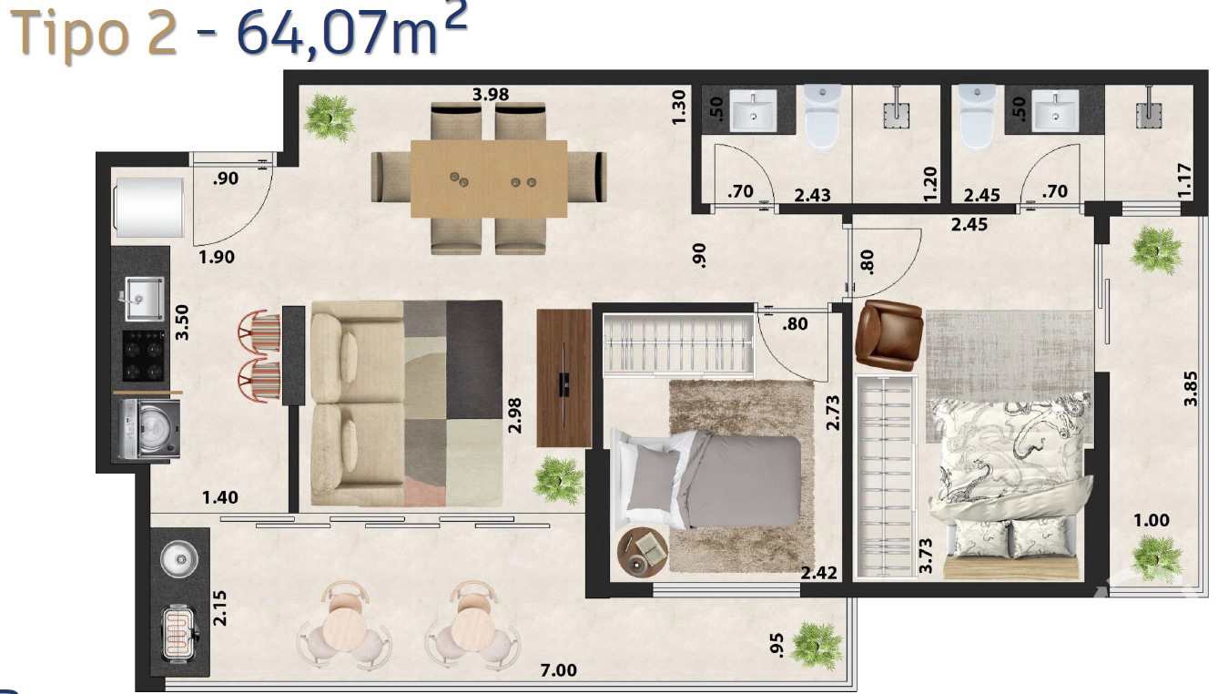 Apartamento à venda com 2 quartos, 64m² - Foto 3