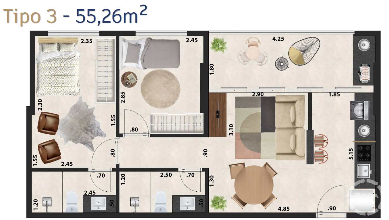 Apartamento à venda com 2 quartos, 55m² - Foto 2