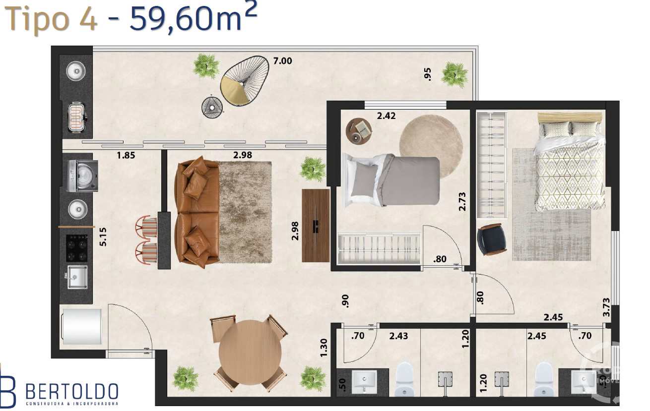 Apartamento à venda com 2 quartos, 59m² - Foto 2