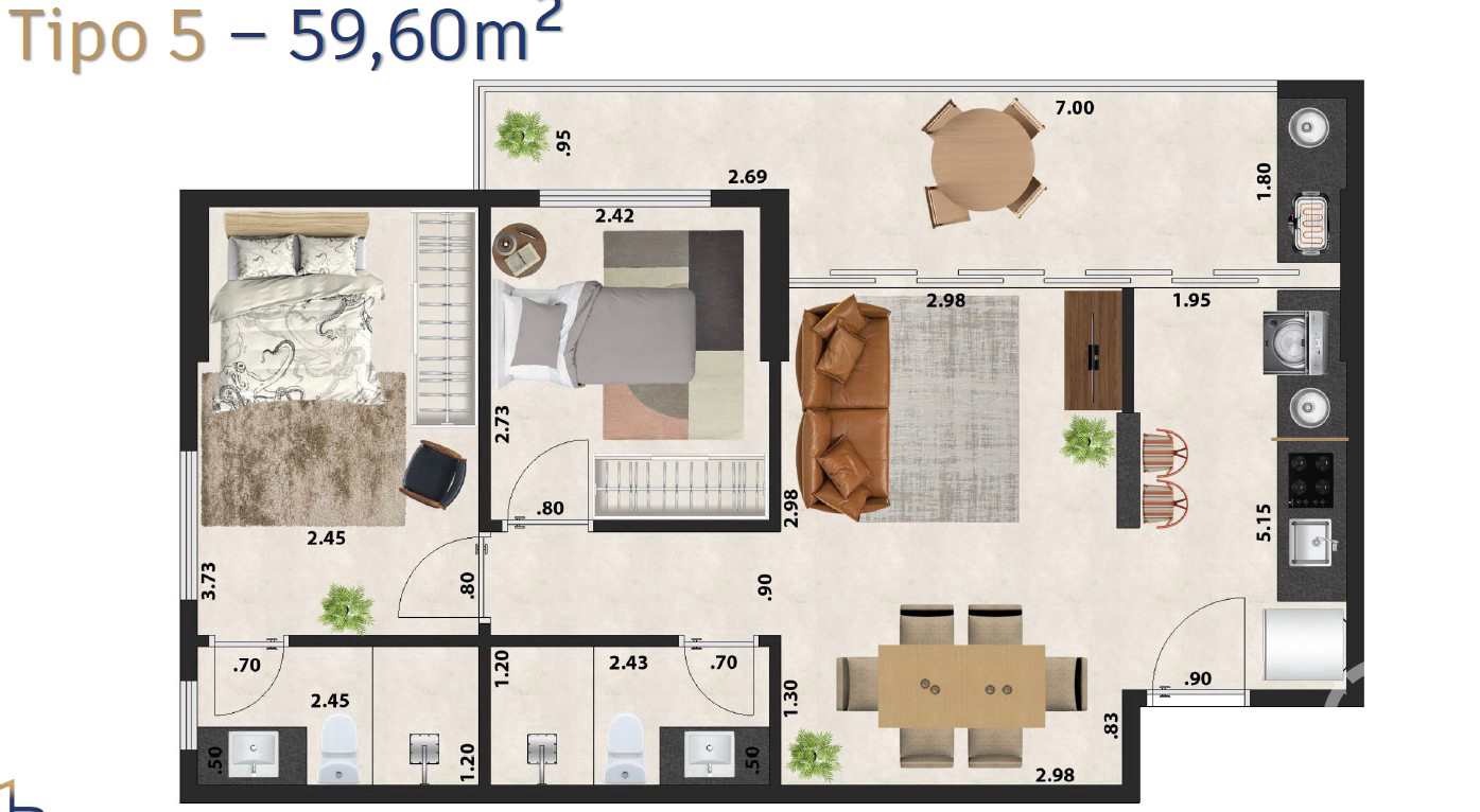 Apartamento à venda com 2 quartos, 59m² - Foto 2