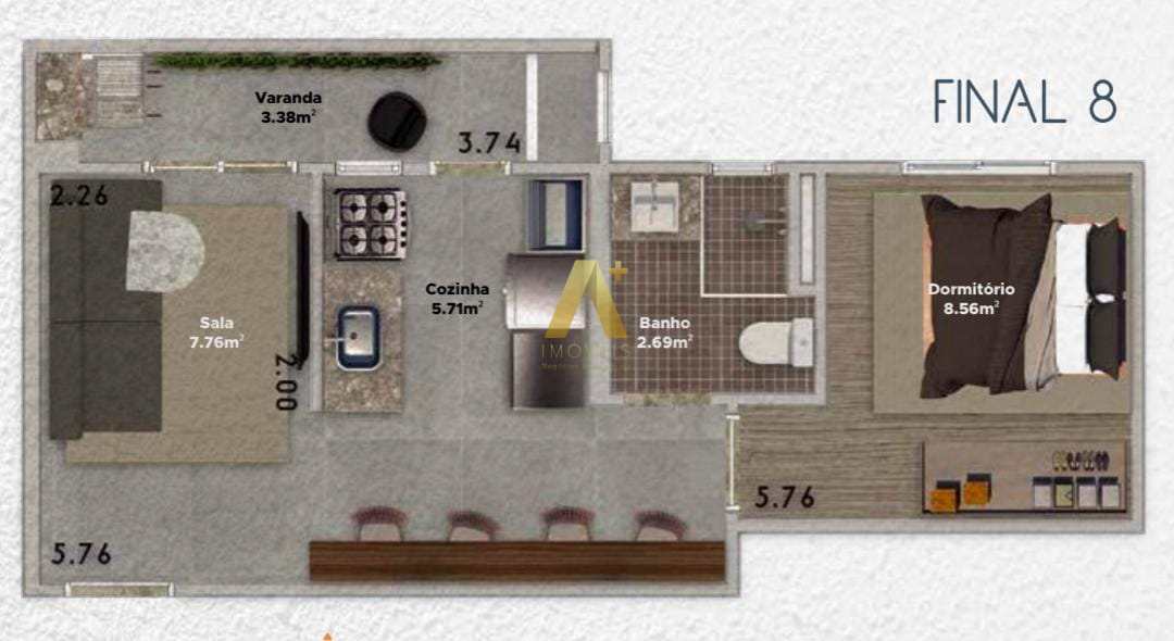 Apartamento à venda com 1 quarto, 37m² - Foto 8