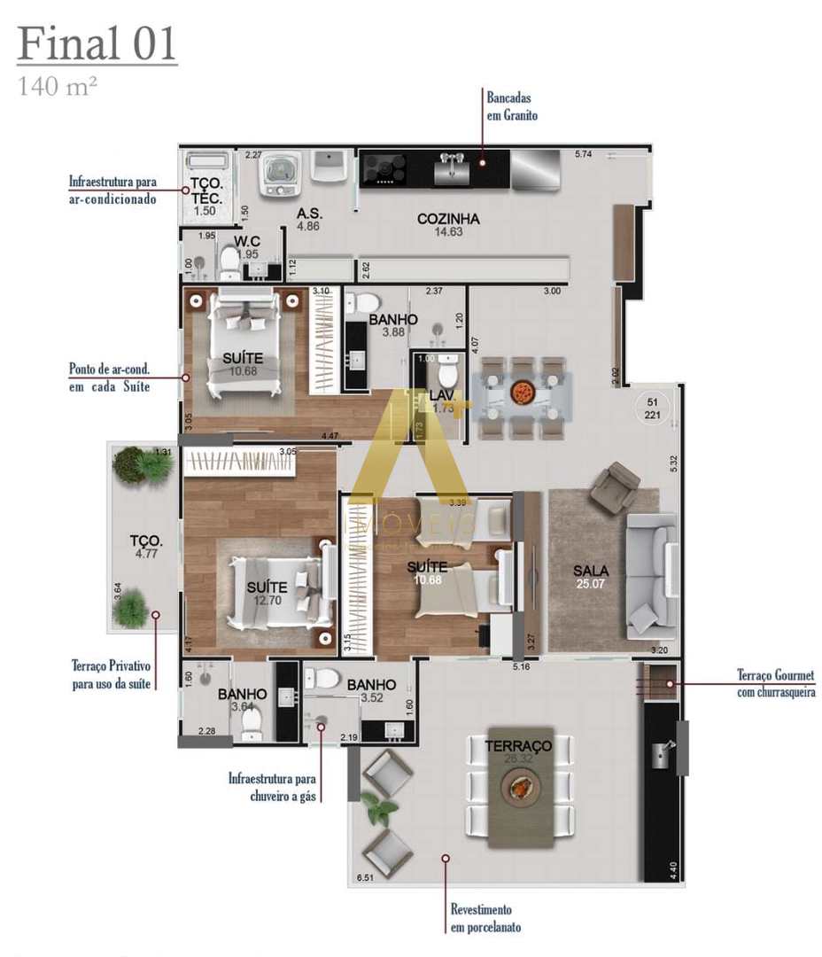 Apartamento à venda com 3 quartos, 140m² - Foto 23