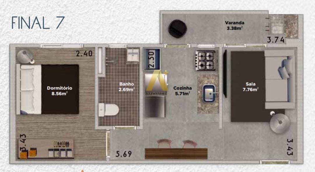 Apartamento à venda com 1 quarto, 37m² - Foto 8