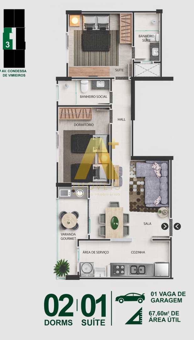 Apartamento à venda com 2 quartos, 67m² - Foto 5