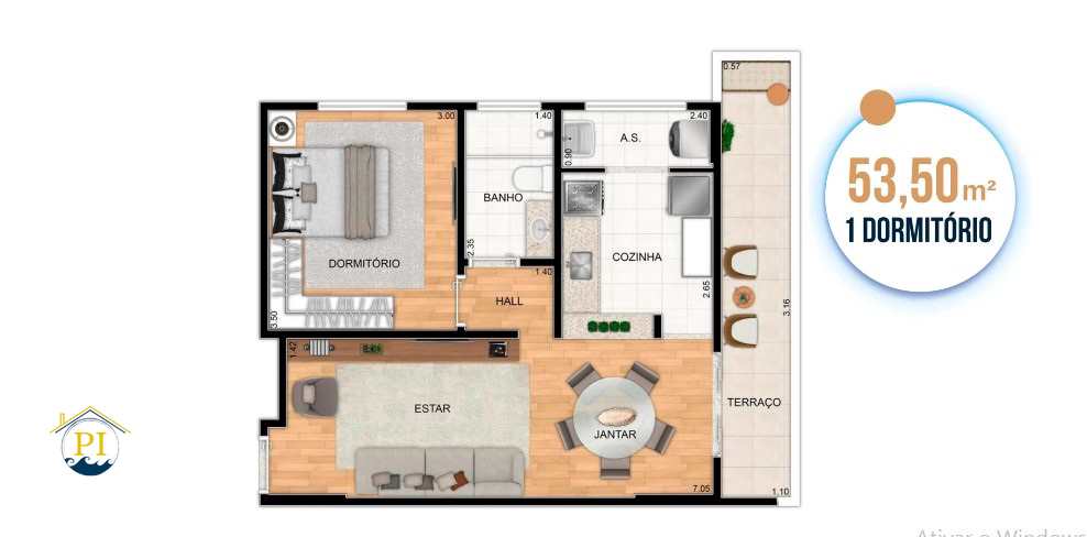 Apartamento à venda com 1 quarto, 53m² - Foto 2