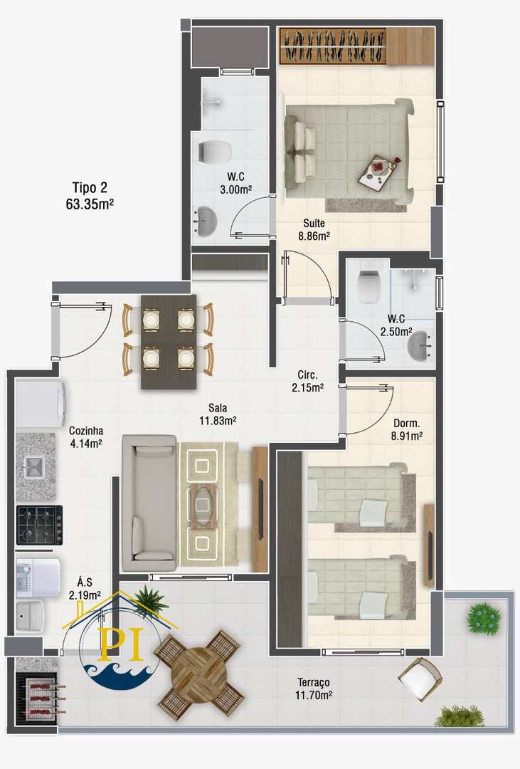 Apartamento à venda com 2 quartos, 63m² - Foto 7