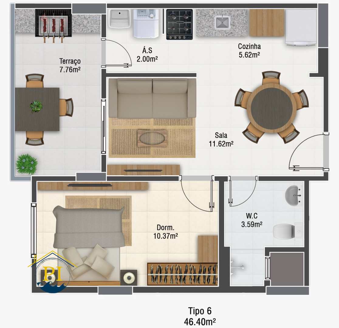 Apartamento à venda com 1 quarto, 46m² - Foto 7