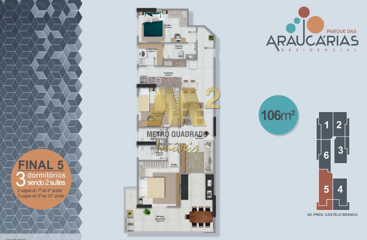 Apartamento à venda com 3 quartos, 106m² - Foto 1