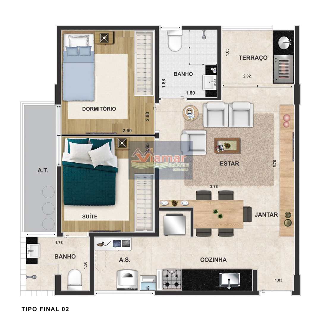 Apartamento à venda com 2 quartos, 56m² - Foto 3