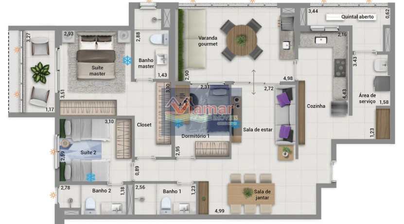 Apartamento à venda com 3 quartos, 128m² - Foto 3