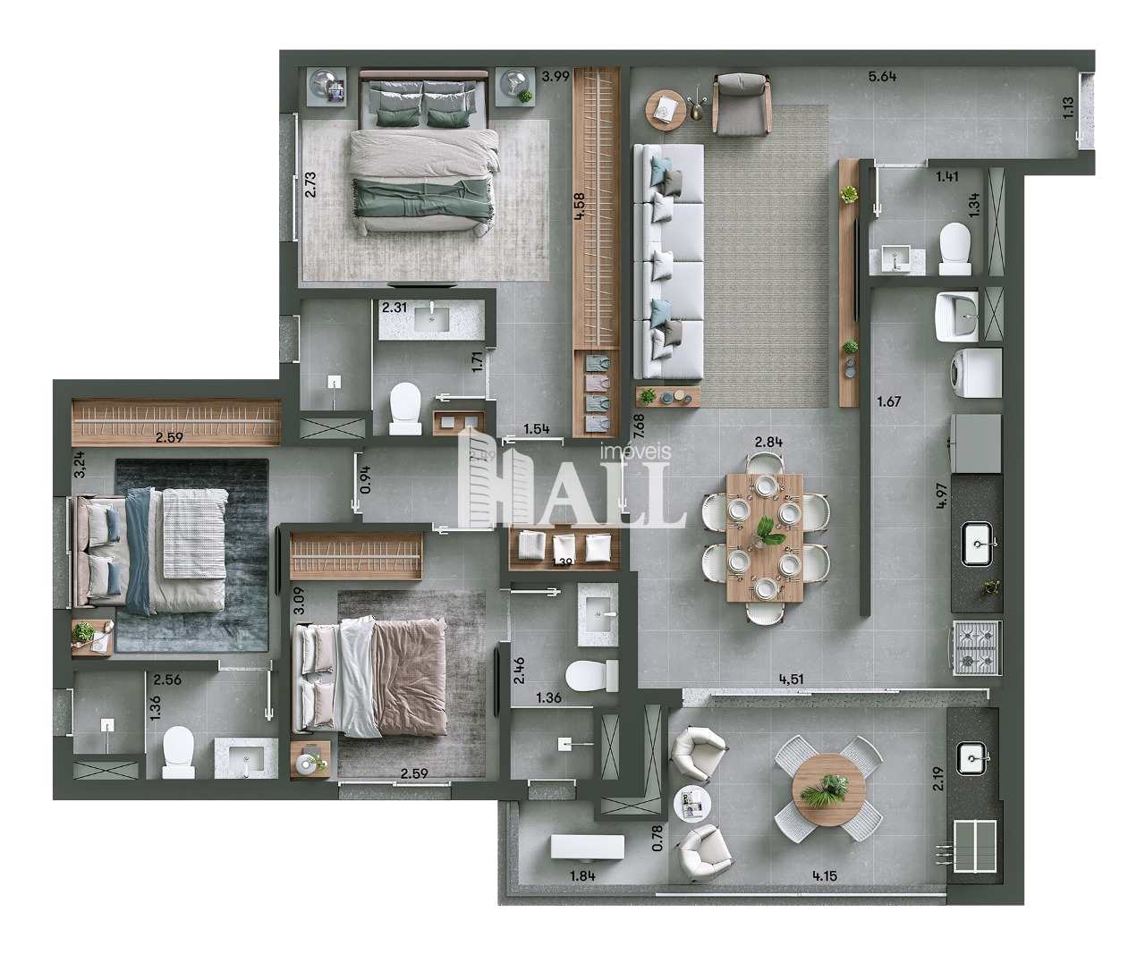 Apartamento à venda com 3 quartos, 106m² - Foto 2