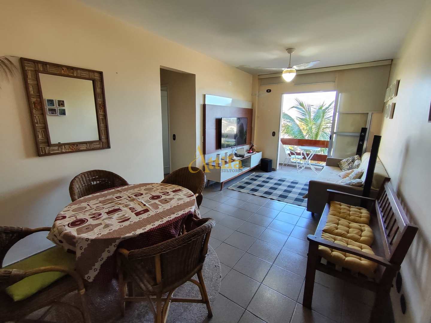 Apto 2 dorms., sacada, lazer, 400mts praia Enseada, 1 vaga