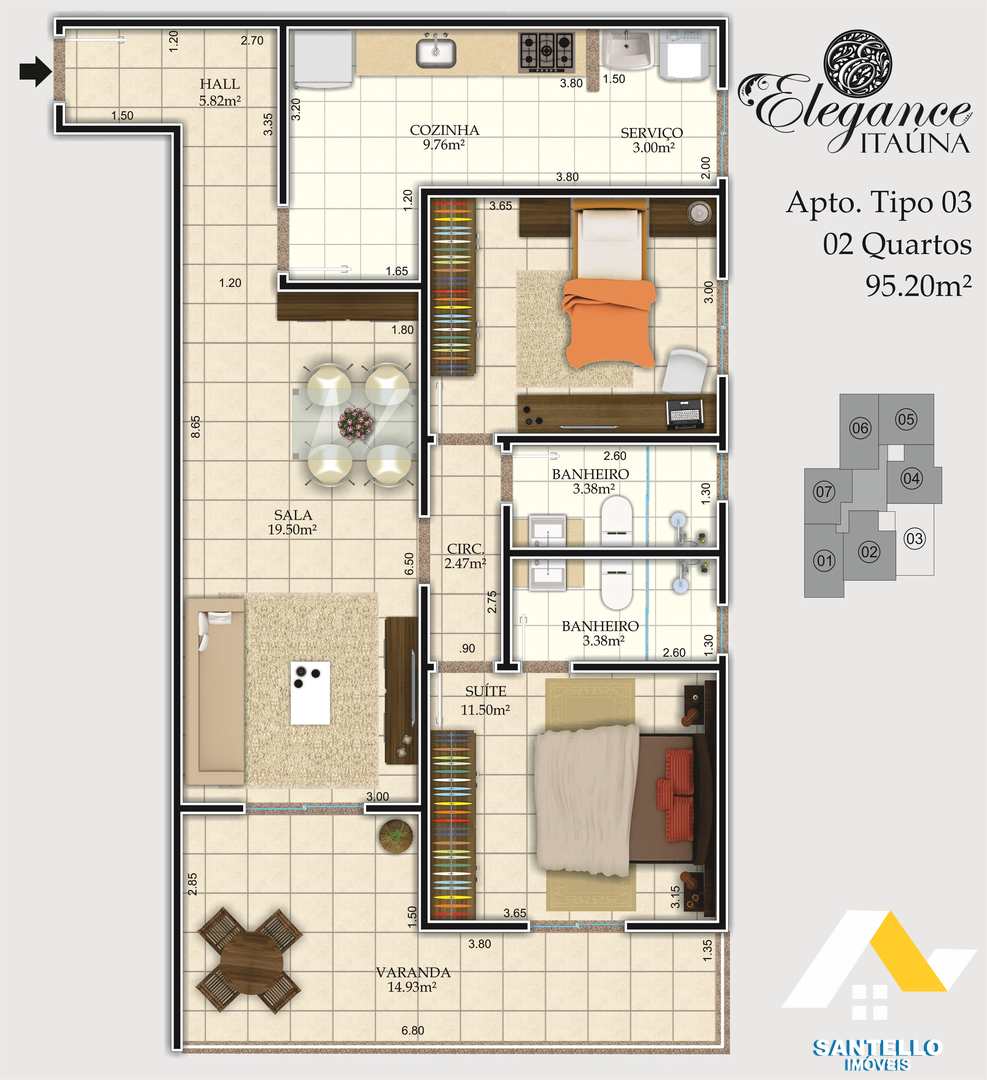 Apartamento à venda com 2 quartos, 97m² - Foto 2