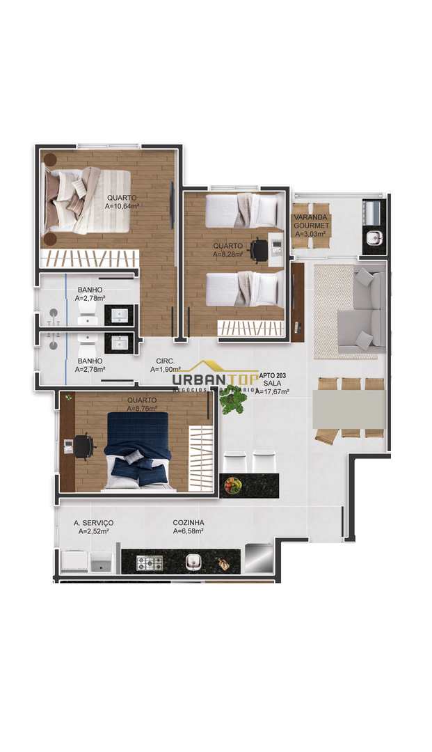 Apartamento de 03 Dorm. (1 suite)