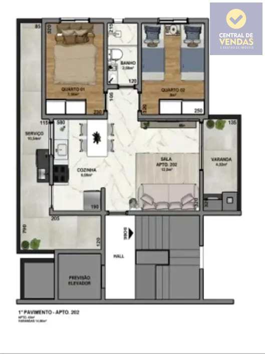 Apartamento à venda com 2 quartos, 53m² - Foto 1