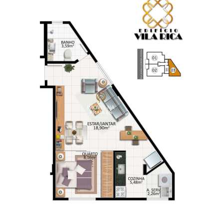 Apartamento à venda com 1 quarto, 50m² - Foto 2